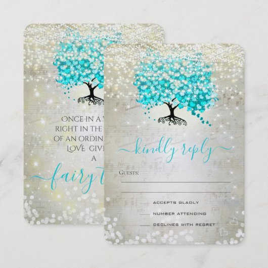 Turquoise Aqua Fairytale lichten en sterren bruilo RSVP Kaartje (Voorkant / Achterkant)