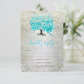 Turquoise Aqua Fairytale lichten en sterren bruilo RSVP Kaartje (Staand voorkant)