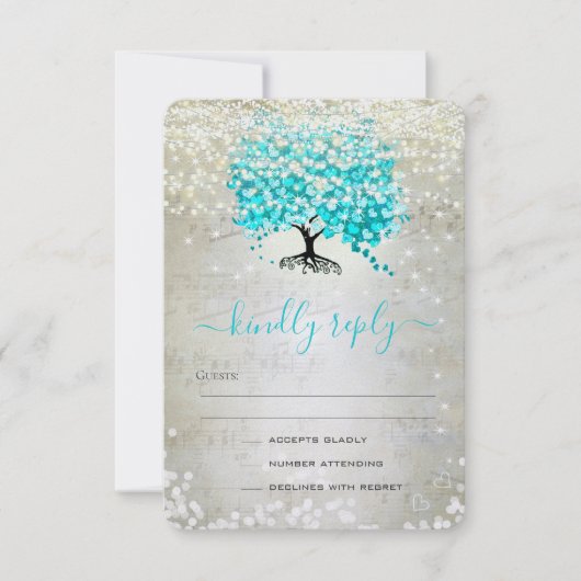 Turquoise Aqua Fairytale lichten en sterren bruilo RSVP Kaartje (Voorkant)