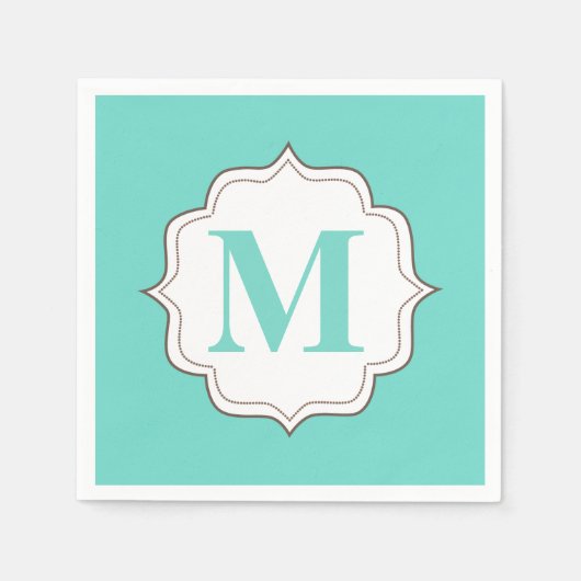 Turquoise Aqua gepersonaliseerde Monogram servette Servetten (Voorkant)