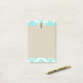 Turquoise Aqua Glam Damask Kraft Monogram Initiaal Post-it® Notes (Op bureau)