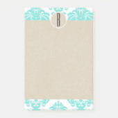 Turquoise Aqua Glam Damask Kraft Monogram Initiaal Post-it® Notes (Voorkant)