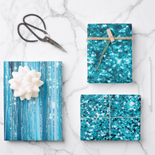 Turquoise Aqua Glam Glitter Inpakpapier Vel