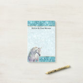 Turquoise Aqua Glanz Glitter Eenhoorn Post-it® Notes (Op bureau)