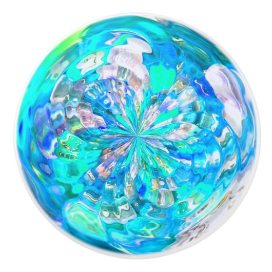 Turquoise Aqua Glass Effect Vortex Pattern Keramische Knop (Voorkant)