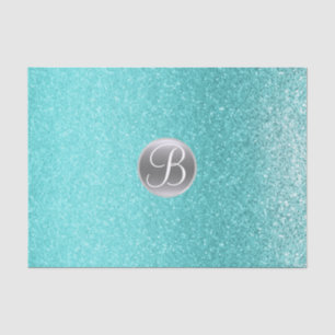 Turquoise Aqua Glitter Glans Glam Monogram Initiaa Tissuepapier