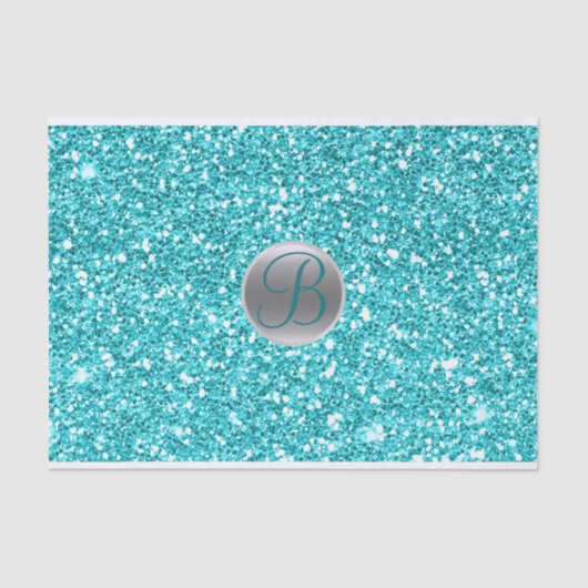 Turquoise Aqua Glitter Glans Glam Mozaïek Initiaal Tissuepapier (Voorkant)