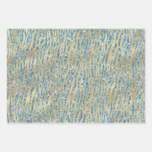 Turquoise Aqua Glitter Gold Sparkle Zebra Print Inpakpapier Vel (Voorkant)