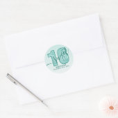 Turquoise Aqua Glitter Script Sweet 16 Verjaardag Ronde Sticker (Envelop)