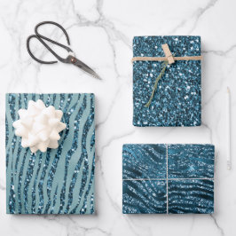 Turquoise Aqua Glitter Zebra Print      Inpakpapier Vel