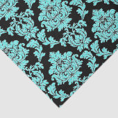 Turquoise aqua glitter zwart damast ontwerp tissuepapier (Detail)