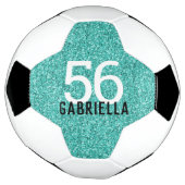 Turquoise Aqua Glittery Name and Team Number Voetbal (Gedraaid)