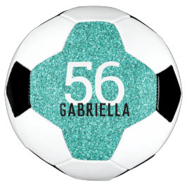 Turquoise Aqua Glittery Name and Team Number Voetbal