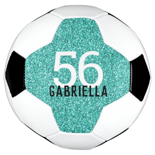 Turquoise Aqua Glittery Name and Team Number Voetbal (Gedraaid)