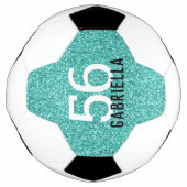 Turquoise Aqua Glittery Name and Team Number Voetbal (Voorkant)