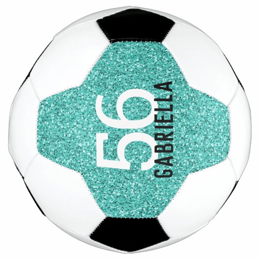 Turquoise Aqua Glittery Name and Team Number Voetbal (Voorkant)