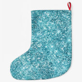 Turquoise Aqua Glitz Glitter Eenhoorn Grote Kerstsok (Achterkant)