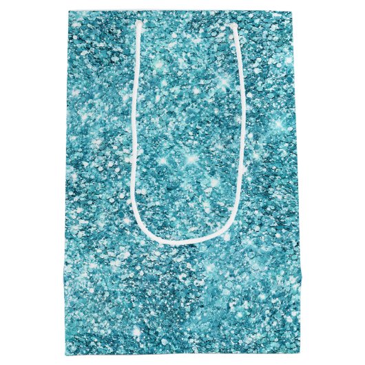 Turquoise Aqua Glitz Glitter Eenhoorn Medium Cadeauzakje (Achterkant)