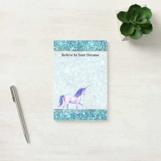 Turquoise Aqua Glitz Glitter Purple Unicorn Post-it® Notes (Kantoor)