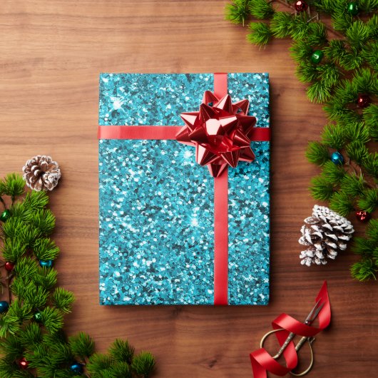 Turquoise Aqua Glitzy Sparkle Glitter Cadeaupapier (Feestdagen Geschenken)