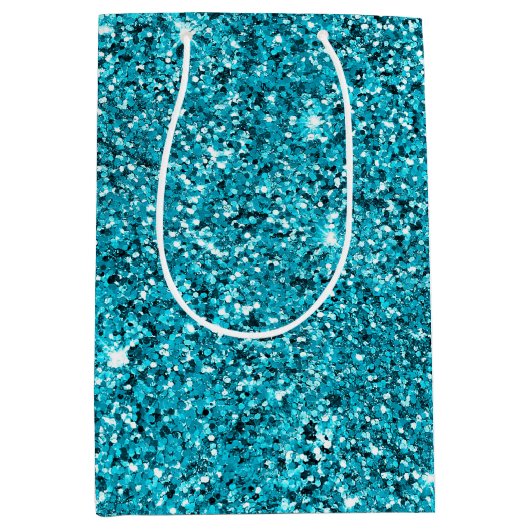 Turquoise Aqua Glitzy Sparkle Glitter Medium Cadeauzakje (Voorkant)