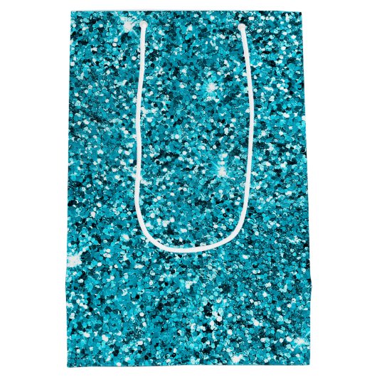 Turquoise Aqua Glitzy Sparkle Glitter Medium Cadeauzakje (Achterkant)