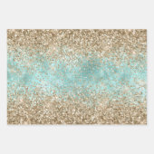 Turquoise Aqua Gold Glam Glitter Inpakpapier Vel (Voorkant 3)