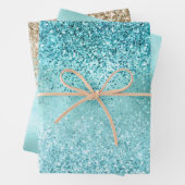 Turquoise Aqua Gold Glam Glitter Inpakpapier Vel (In situ)