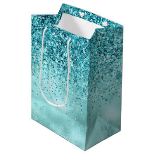 Turquoise Aqua Gold Glam Glitter Medium Cadeauzakje