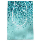 Turquoise Aqua Gold Glam Glitter Medium Cadeauzakje (Voorkant)