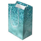 Turquoise Aqua Gold Glam Glitter Medium Cadeauzakje (Achterkant Gekanteld)