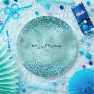 Turquoise Aqua Gold Glam Glitter Papieren Bordje