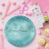 Turquoise Aqua Gold Glam Glitter Papieren Bordje (Feest)