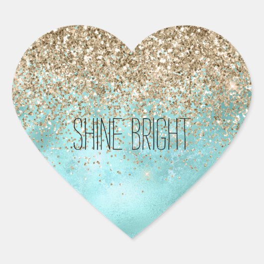 Turquoise Aqua Gold Glam Glitter Sparkle Hart Sticker (Voorkant)