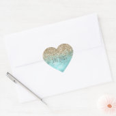 Turquoise Aqua Gold Glam Glitter Sparkle Hart Sticker (Envelop)
