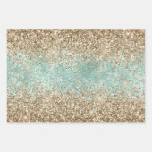 Turquoise Aqua Gold Glam Glitter Sparkle      Inpakpapier Vel (Voorkant 3)