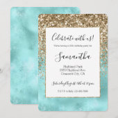 Turquoise Aqua Gold Glam Glitter Sparkle Kaart (Voorkant / Achterkant)