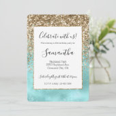 Turquoise Aqua Gold Glam Glitter Sparkle Kaart (Staand voorkant)