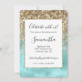 Turquoise Aqua Gold Glam Glitter Sparkle Kaart (Voorkant)