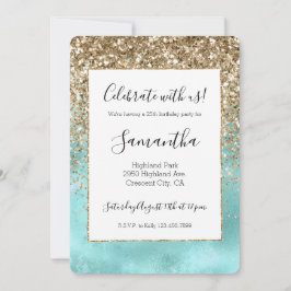 Turquoise Aqua Gold Glam Glitter Sparkle Kaart
