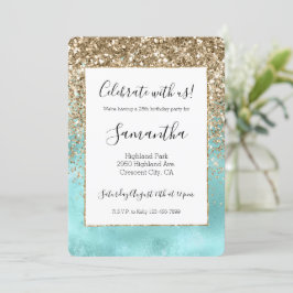 Turquoise Aqua Gold Glam Glitter Sparkle Kaart
