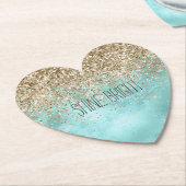 Turquoise Aqua Gold Glam Glitter Sparkle Kartonnen Onderzetters (Gekanteld)