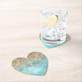 Turquoise Aqua Gold Glam Glitter Sparkle Kartonnen Onderzetters (Insitu)