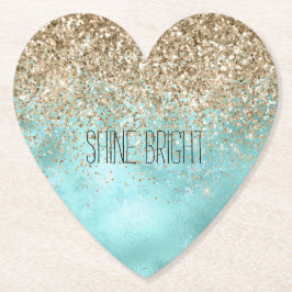 Turquoise Aqua Gold Glam Glitter Sparkle Kartonnen Onderzetters