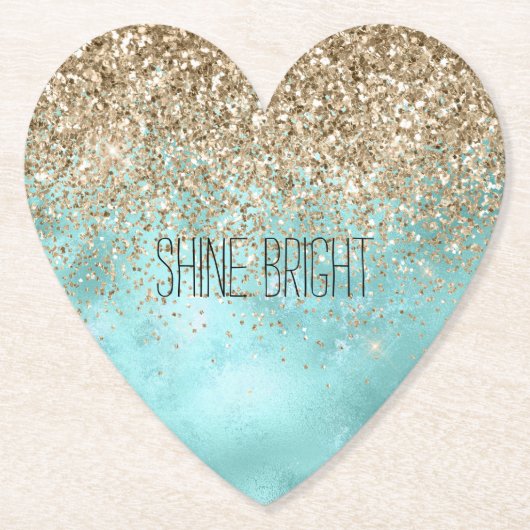 Turquoise Aqua Gold Glam Glitter Sparkle Kartonnen Onderzetters (Voorkant)