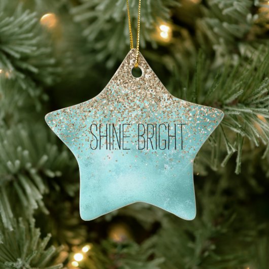 Turquoise Aqua Gold Glam Glitter Sparkle Keramisch Ornament (Boom)