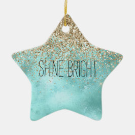 Turquoise Aqua Gold Glam Glitter Sparkle Keramisch Ornament