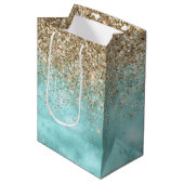 Turquoise Aqua Gold Glam Glitter Sparkle      Medium Cadeauzakje (Voorkant Gekanteld)