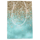 Turquoise Aqua Gold Glam Glitter Sparkle      Medium Cadeauzakje (Voorkant)
