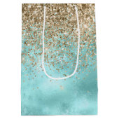 Turquoise Aqua Gold Glam Glitter Sparkle      Medium Cadeauzakje (Achterkant)